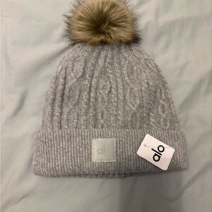 ALO Yoga Cable Knit Beanie with Faux Fur Pom